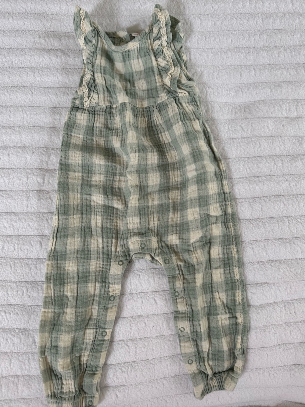 Cat & Jack Plaid Cotton Gauze girls Romper in Sage and Cream